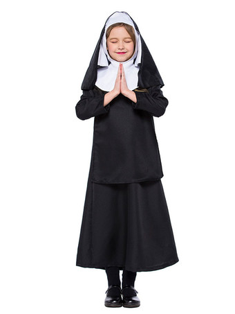 noir Kids Nun Costumes Costumes Noir One Piece Hood Hood Polyester Enfants Halloween Costumes Set complet