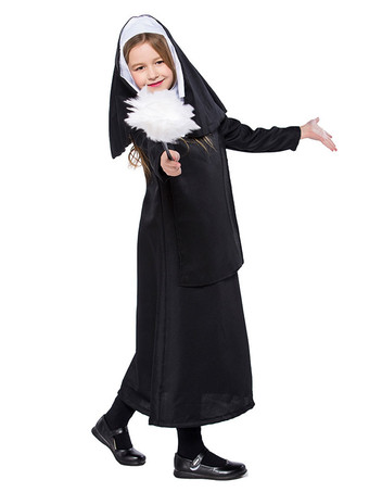 Kids Nun Costumes Costumes Noir One Piece Hood Hood Polyester Enfants Halloween Costumes Set complet