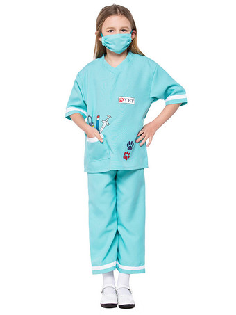 bleu Infirmière enfants Costumes Blouse Blouse Pantalons 2 pièces Ensemble de polyester Fibre Enfant Halloween Costume complet