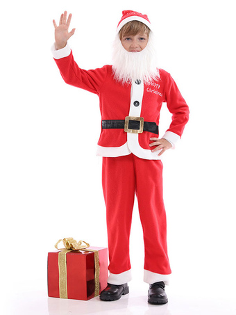 Kids Cosplay Costume Santa Claus Red Polyester Fiber Top Hat Sash Pants 4-Piece Set Kids Christmas Costume is $33.99 (15% off)