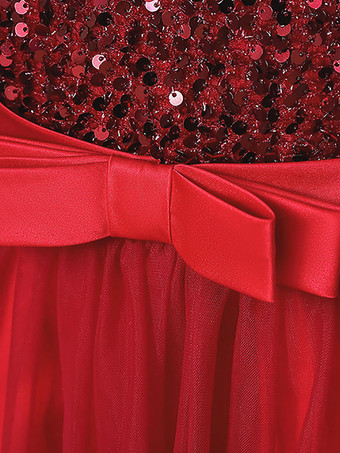 フラワーガールドレスVネックチュール長袖足首丈Aラインボウブルゴーニュキッズソーシャルパーティードレス