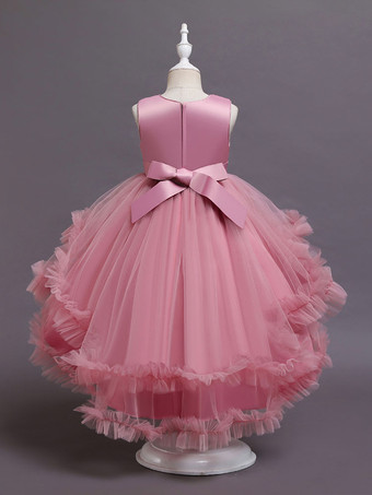 フラワーガールドレスAラインジュエルネックノースリーブレッドボウポリエステルスパンコールチュールポリエステルコットンキッズソーシャルパーティードレスプリンセスドレス