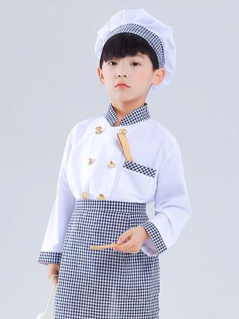 Costumes pour enfants Chef Cosplay chapeau blanc vêtements tablier ensemble 3 pièces Costume d'halloween en polyester