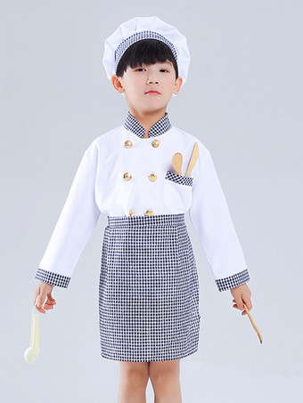 Costumes pour enfants Chef Cosplay chapeau blanc vêtements tablier ensemble 3 pièces Costume d'halloween en polyester