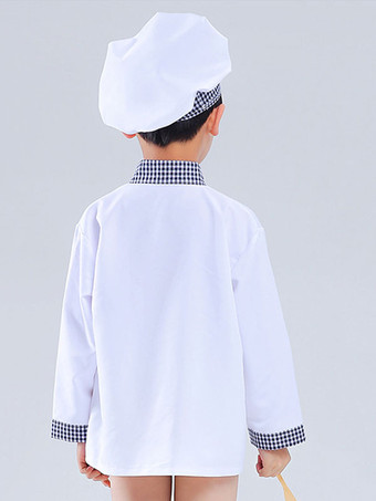 Costumes pour enfants Chef Cosplay chapeau blanc vêtements tablier ensemble 3 pièces Costume d'halloween en polyester