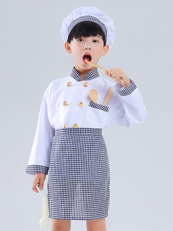 Costumes pour enfants Chef Cosplay chapeau blanc vêtements tablier ensemble 3 pièces Costume d'halloween en polyester