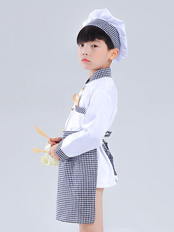 Costumes pour enfants Chef Cosplay chapeau blanc vêtements tablier ensemble 3 pièces Costume d'halloween en polyester