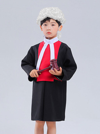Costumes pour enfants avocat Cosplay vêtements noirs perruque blanche ensemble 2 pièces Costume d'halloween pour enfants