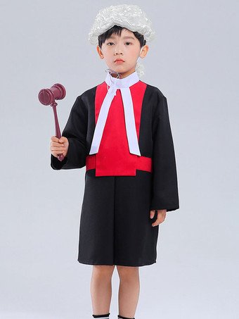 noir Costumes pour enfants avocat Cosplay vêtements noirs perruque blanche ensemble 2 pièces Costume d'halloween pour enfants