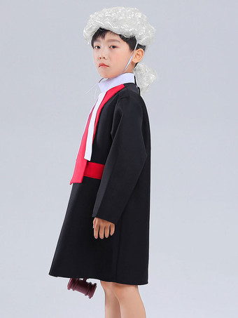 Costumes pour enfants avocat Cosplay vêtements noirs perruque blanche ensemble 2 pièces Costume d'halloween pour enfants