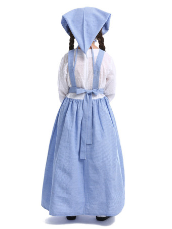 Costume Enfants Laitier Filles Cosplay Fille Bébé Bleu Polyester Chapeau Robe 3 Pièces Ensemble Halloween Fermier Cosplay Déguisement Halloween
