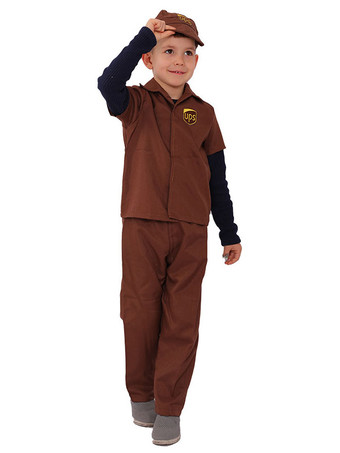Costume pour enfants Postman café marron Cosplay pantalon chapeau haut de forme ensemble 3 pièces Polyester Halloween Costuems