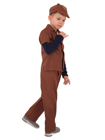 Costume pour enfants Postman café marron Cosplay pantalon chapeau haut de forme ensemble 3 pièces Polyester Halloween Costuems