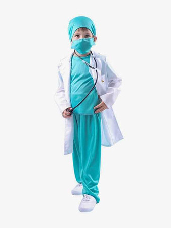 blanc Costumes pour enfants docteur Cosplay capuche pardessus pantalon ensemble 3 pièces Costume d'halloween pour enfants