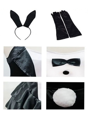 バニーガールコスチュームブラックワンピースドレス帽子手袋3ピースセットポリエステル大人ハロウィンコスチューム