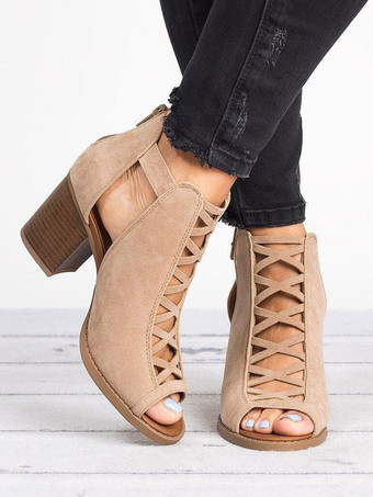 カーキ ヒールサンダル カジュアルストラップサンダル オープントゥ スティレットヒール 女性用 PUレザー ブラック