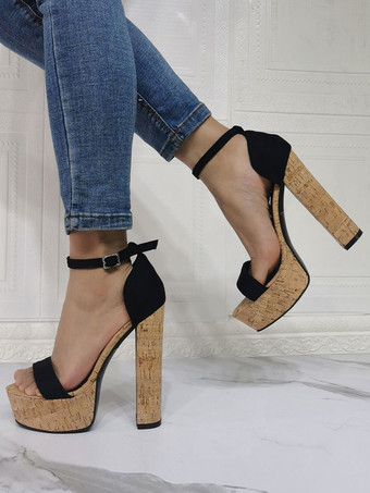 レディース アンクル ストラップ プラットフォーム チャンキー コルク ヒール サンダル