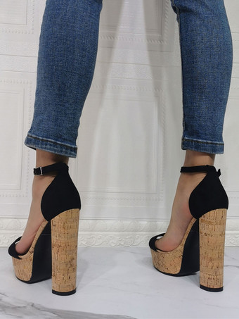 レディース アンクル ストラップ プラットフォーム チャンキー コルク ヒール サンダル