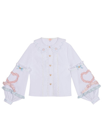 ティーパーティーロリータTシャツホワイト長袖リボンポリエステルスウィートロリータブラウス