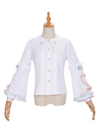 ティーパーティーロリータTシャツホワイト長袖リボンポリエステルスウィートロリータブラウス