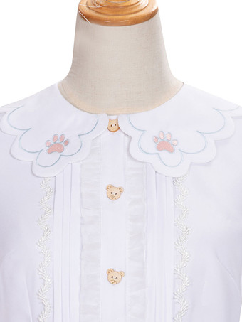 ティーパーティーロリータTシャツホワイト長袖リボンポリエステルスウィートロリータブラウス