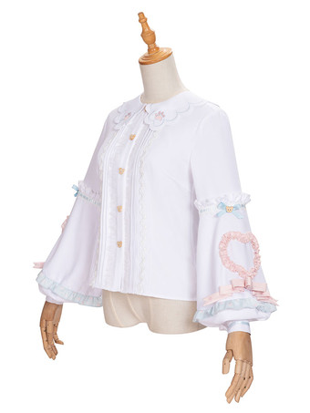 ティーパーティーロリータTシャツホワイト長袖リボンポリエステルスウィートロリータブラウス