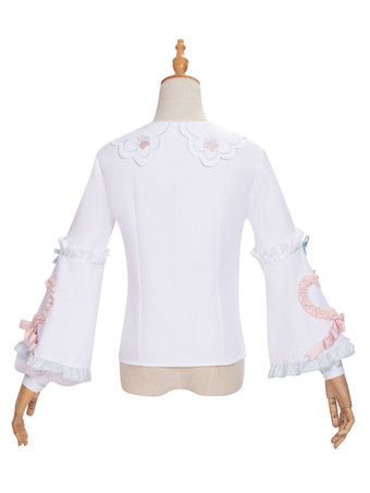 ティーパーティーロリータTシャツホワイト長袖リボンポリエステルスウィートロリータブラウス