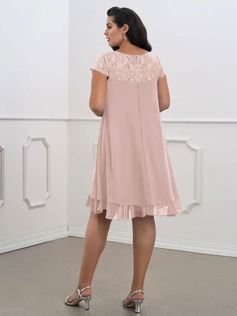 Robe de mère de mariée Robe de mariage d'invitée rose pale en chiffon col rond longueur genou