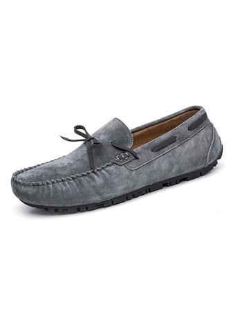 GrayBelgian Loafer Shoes For Men Cosy Suede Leather Bows Slip-On Khaki Casual Flat Shoes