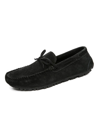 Black Belgian Loafer Shoes For Men Cosy Suede Leather Bows Slip-On Khaki Casual Flat Shoes