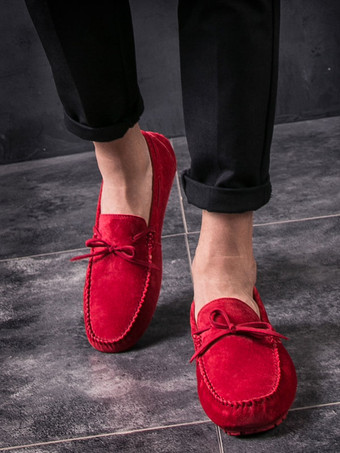 Belgian Loafer Shoes For Men Cosy Suede Leather Bows Slip-On Khaki Casual Flat Shoes