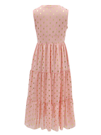 マキシドレス アプリコット ノースリーブ Vネック フロアレングス サマードレス ボヘミアンドレス