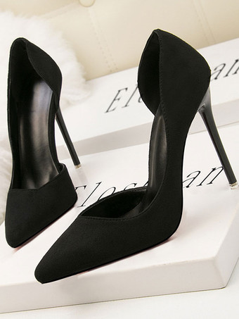 ブラック 女性のハイヒール先のとがったつま先のスチレットヒールシックなスエードレザーロイヤルブルーセクシーなスチレットヒール