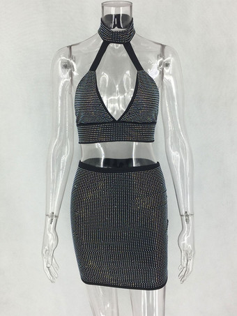 ライトグレー クラブセット レディース ラウンドカラー カットアウト ノースリーブ オープンショルダー ボディコン セクシー ミニドレス