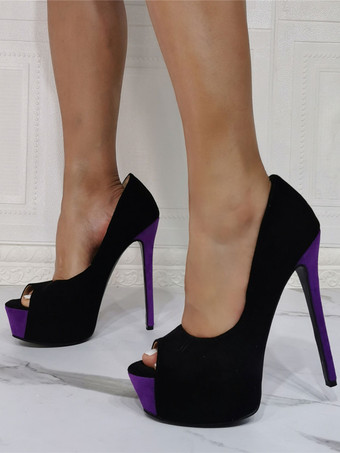 Женские сексуальные туфли на высоком каблуке  черные замшевые туфли на шпильке с открытым носком  сексуальные высокие каблуки