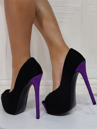 女性セクシーハイヒールブラックピープトウスティレットヒールマイクロスエードセクシーハイヒール