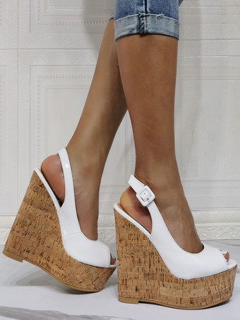 Absatzsandalen für Frauen Wedge Heel Open Toe PU Leder Sexy Slingback Heels