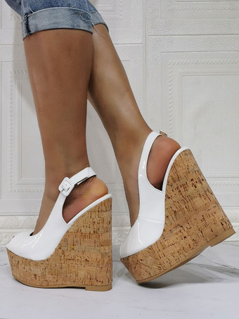 Absatzsandalen für Frauen Wedge Heel Open Toe PU Leder Sexy Slingback Heels