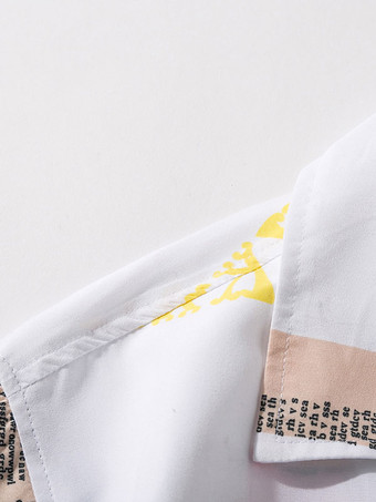 Casual Shirt For Men Turndown Collar Casual Words Print White Men's Shirts