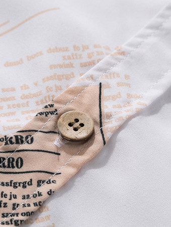Casual Shirt For Men Turndown Collar Casual Words Print White Men's Shirts