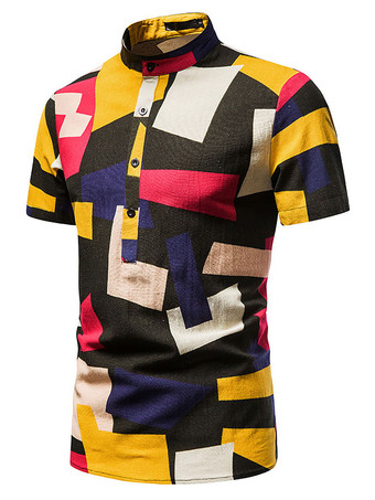 Camisa casual de hombre Cuello alto Camisas de hombre negras estampadas clásicas