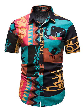 Azul verdosoCamisa Casual para Hombres Cuello De Turndown Casual Geométrico Cian Azul Men '' S