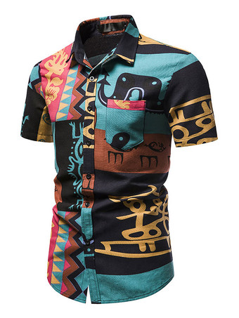 Camisa Casual para Hombres Cuello De Turndown Casual Geométrico Cian Azul Men '' S