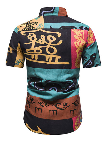 Camisa Casual para Hombres Cuello De Turndown Casual Geométrico Cian Azul Men '' S