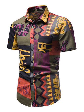 Camisa Casual para Hombres Cuello De Turndown Casual Geométrico Cian Azul Men '' S