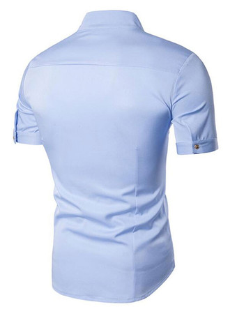 Men's Casual Shirt Stand Collar Casual Geometric Light Sky Blue Men's Shirts
