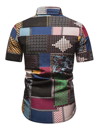 Casual Shirt For Men Turndown Collar Chic Geometric Black Men's Shirts