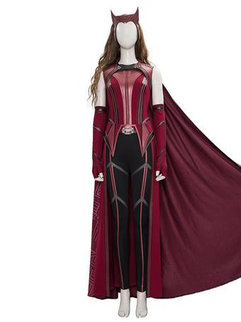 Wanda Vision Scarlet Witch Cosplay Costume Burgundy Polyester Marvel TV  Drama Cosplay Costume Full Set 