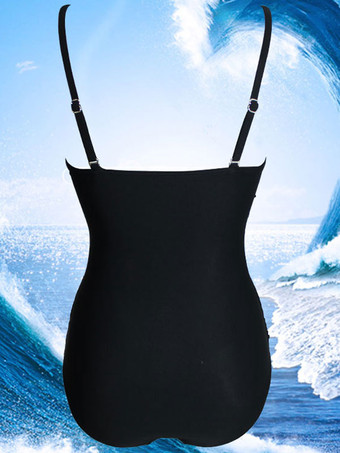 女性ワンピース水着ネイビープリーツVネック非対称レイズドウエストライクラスパンデックスサマービーチ水着