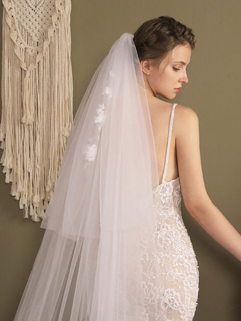 Voiles de mariée cascade Voiles de mariée en tulle en dentelle à deux niveaux